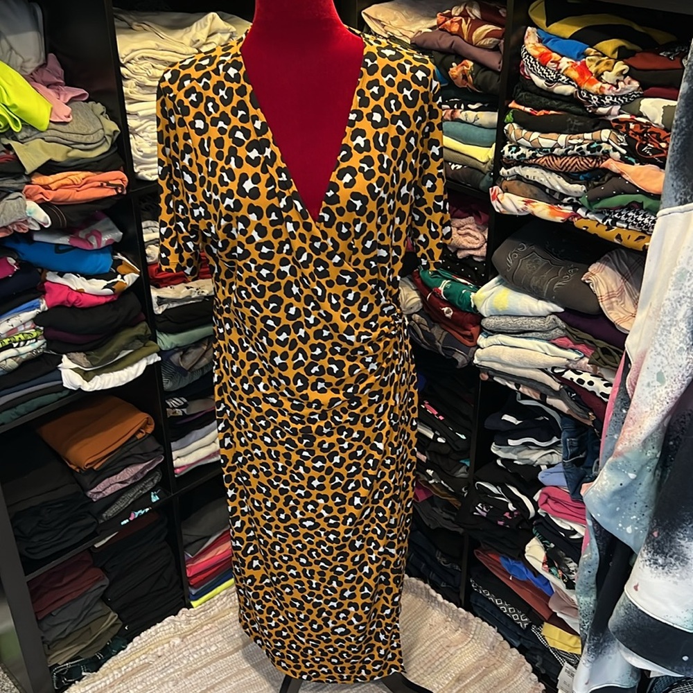 #206. Michael Kors animal print faux wrap dress. XL